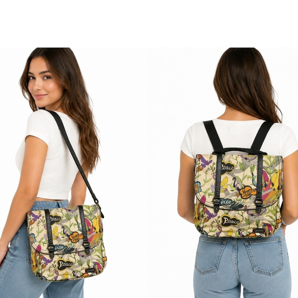 Sakroots Women's‎ Peace Birds Floral Print Convertible Crossbody Backpack One Sz